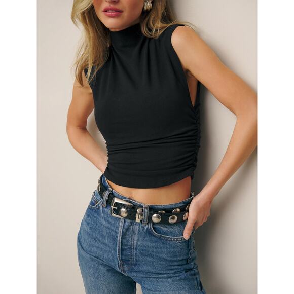 Reformation Tops - Reformation Lindy Knit Top, Black Sleeveless Mock Neck Crop, Small